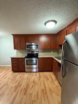 Interior, Kitchen, Stainless Steel Appliances, Wood Texture Flooring