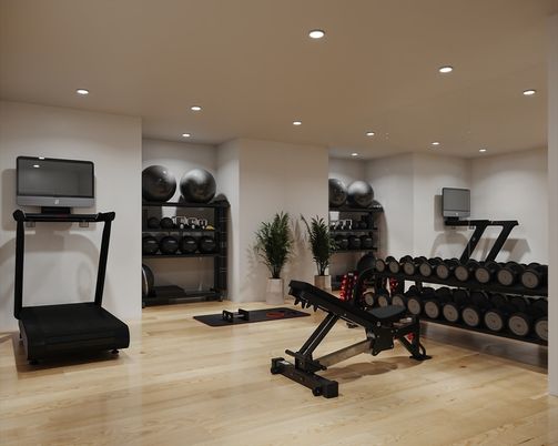 Fitness Equipment, Interior, Recessed Lighting, Wood Texture Flooring