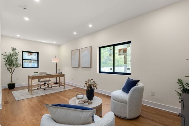 Home Office, Interior, Recessed Lighting, Wood Texture Flooring