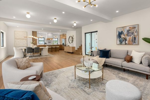 Dining room, Interior, Kitchen, Living room, Pendant Lights, Recessed Lighting, Wood Texture Flooring