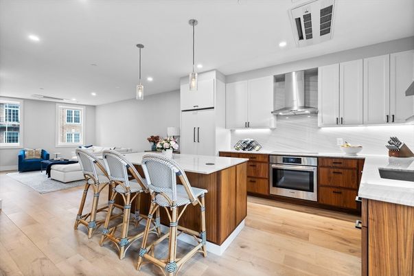 Interior, Kitchen, Living room, Pendant Lights, Recessed Lighting, Stainless Steel Appliances, Wood Texture Flooring