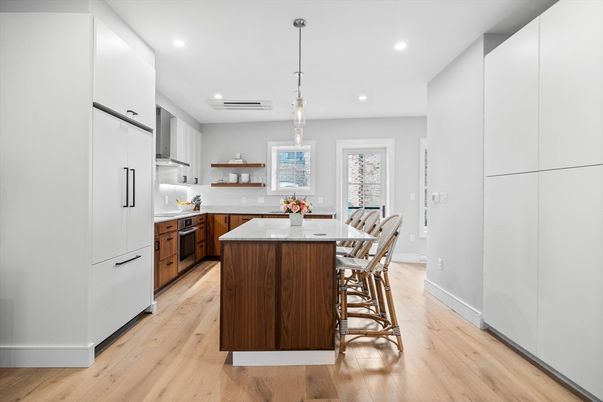 Interior, Kitchen, Pendant Lights, Recessed Lighting, Wood Texture Flooring