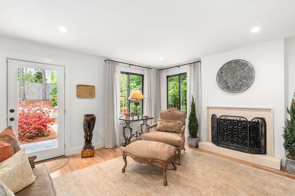 Fireplace, Interior, Recessed Lighting, Wood Texture Flooring