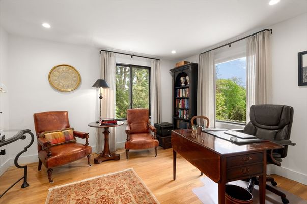Home Office, Interior, Recessed Lighting, Wood Texture Flooring