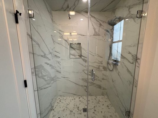 Bathroom, Glass Shower, Interior, Marble Walls