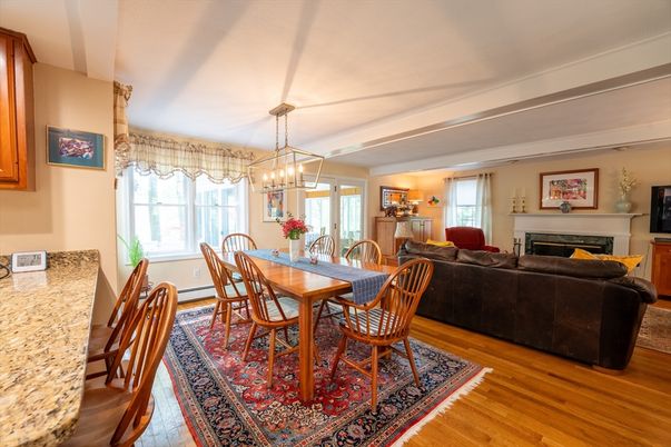 Chandelier, Dining room, Fireplace, Interior, Living room, Wood Texture Flooring