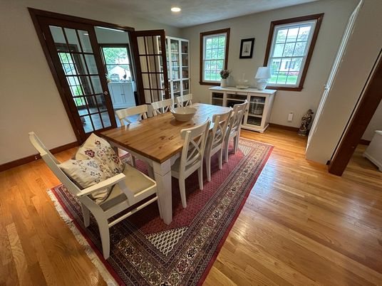 Dining room, Interior, Recessed Lighting, Wood Texture Flooring