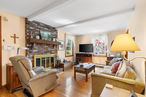 Fireplace, Interior, Living room, Stone Walls, Wood Texture Flooring