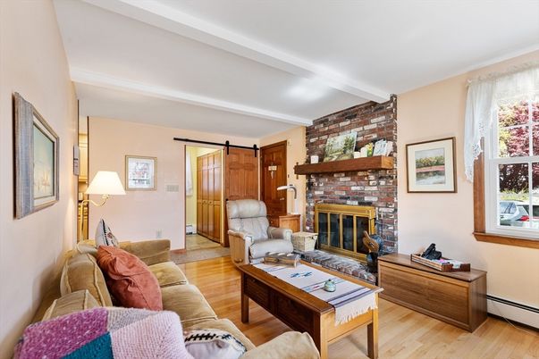 Fireplace, Interior, Living room, Stone Walls, Wood Texture Flooring