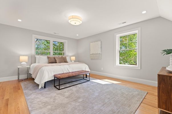 Bedroom, Interior, Recessed Lighting, Wood Texture Flooring