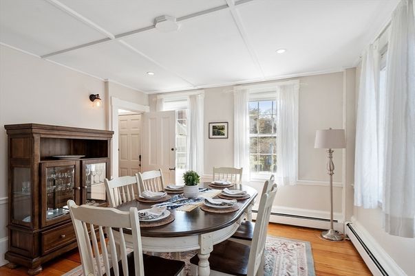 Dining room, Interior, Recessed Lighting, Wood Texture Flooring