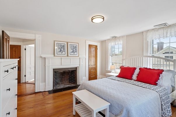 Bedroom, Fireplace, Interior, Wood Texture Flooring