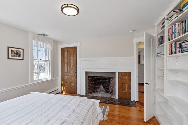 Bedroom, Fireplace, Interior, Wood Texture Flooring