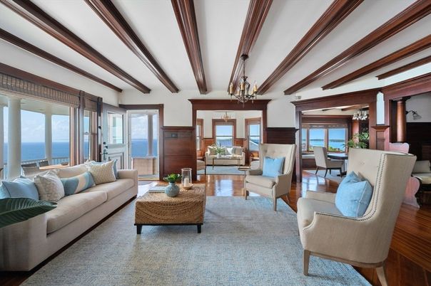 Fireplace, Interior, Living room, Piano, Water, Wooden Beams, Wood Texture Flooring