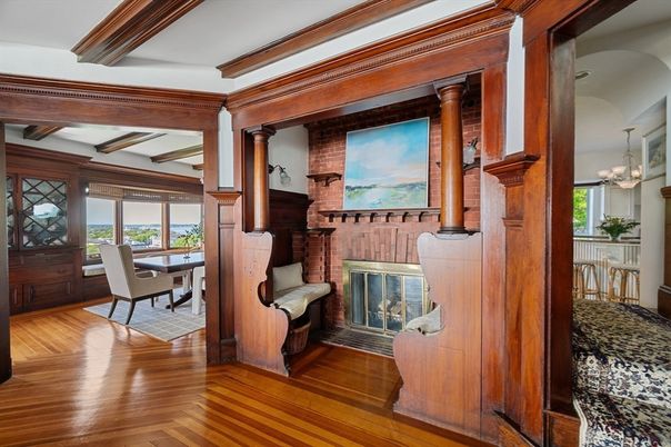 Chandelier, Fireplace, Interior, Wood Texture Flooring