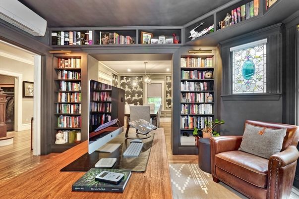 Home Office, Interior, Pendant Lights, Wood Texture Flooring