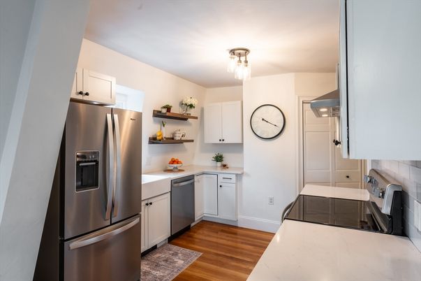 Interior, Kitchen, Stainless Steel Appliances, Wood Texture Flooring