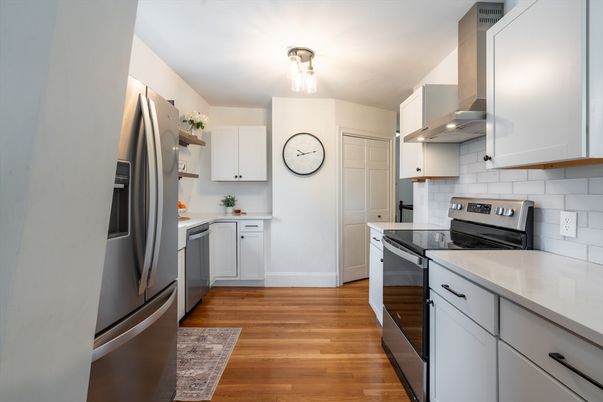 Interior, Kitchen, Stainless Steel Appliances, Wood Texture Flooring