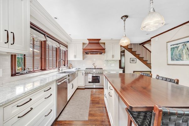 Interior, Kitchen, Pendant Lights, Stainless Steel Appliances, Wood Texture Flooring