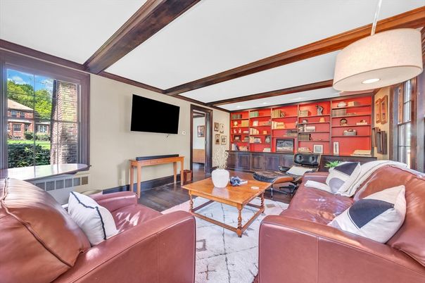 Interior, Living room, Recessed Lighting, Wooden Beams, Wood Texture Flooring