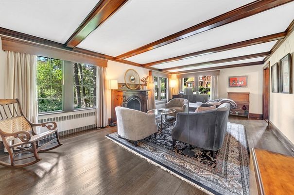Fireplace, Interior, Living room, Wooden Beams, Wood Texture Flooring