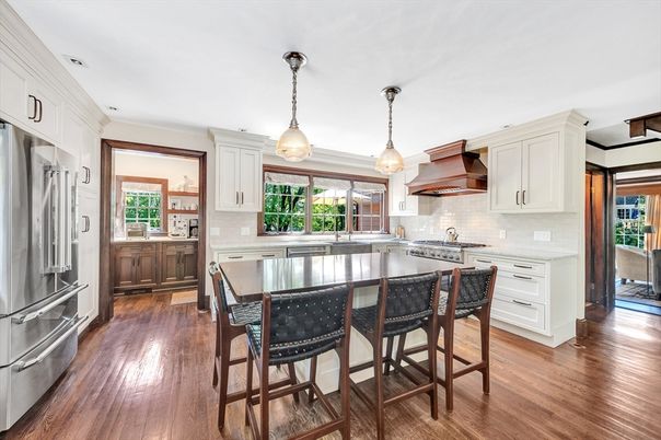 Interior, Kitchen, Pendant Lights, Stainless Steel Appliances, Wood Texture Flooring