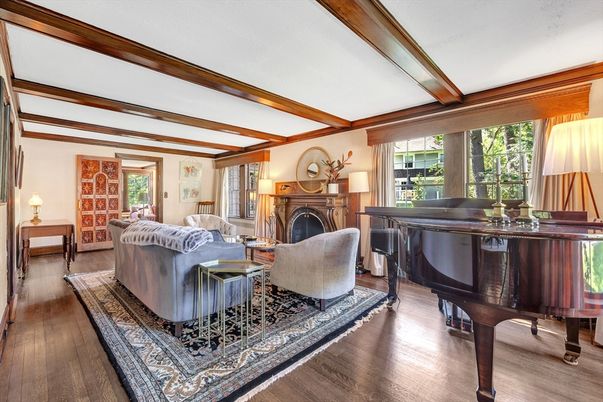 Fireplace, Interior, Living room, Piano, Wooden Beams, Wood Texture Flooring