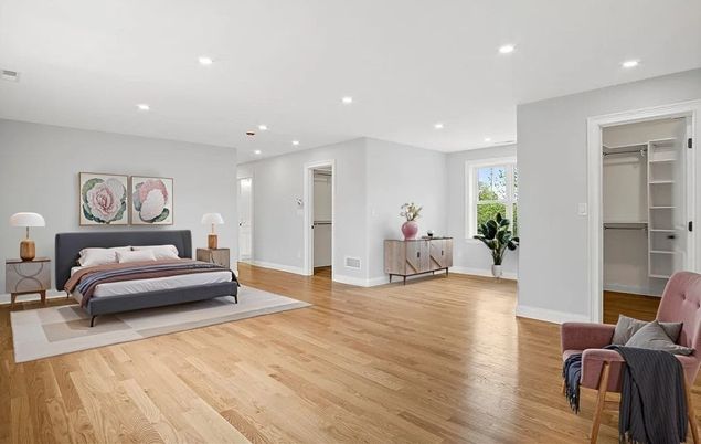 Bedroom, Interior, Recessed Lighting, Wood Texture Flooring