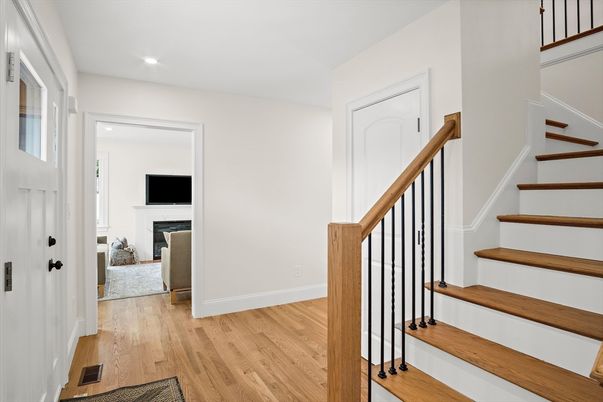 Fireplace, Interior, Recessed Lighting, Wood Texture Flooring