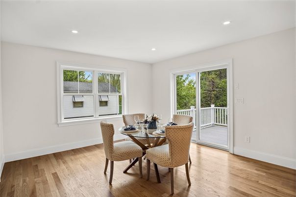 Dining room, Interior, Recessed Lighting, Wood Texture Flooring