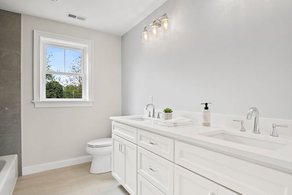 Bathroom, Dual Sink Vanities, Interior, Wood Texture Flooring