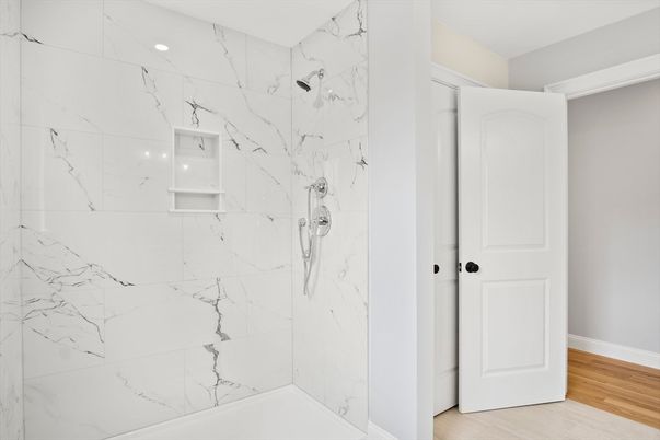 Bathroom, Interior, Marble Walls, Wood Texture Flooring