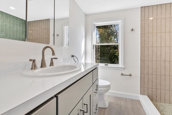 Bathroom, Interior, Recessed Lighting, Wood Texture Flooring