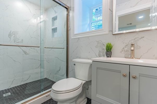 Bathroom, Glass Shower, Interior, Marble Walls