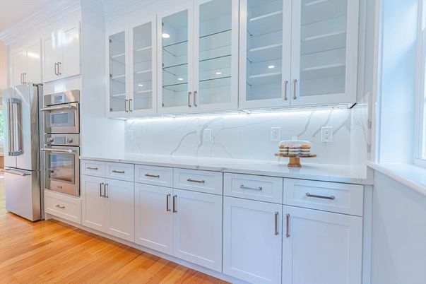 Interior, Kitchen, Marble Walls, Stainless Steel Appliances, Wood Texture Flooring