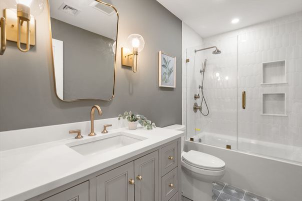 Bathroom, Glass Shower, Interior, Recessed Lighting