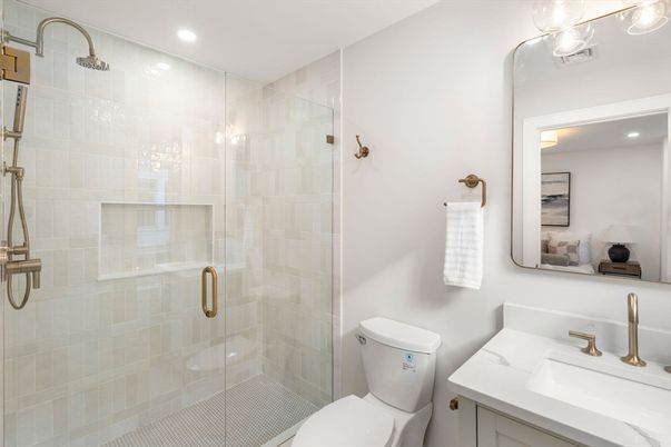 Bathroom, Glass Shower, Interior, Recessed Lighting
