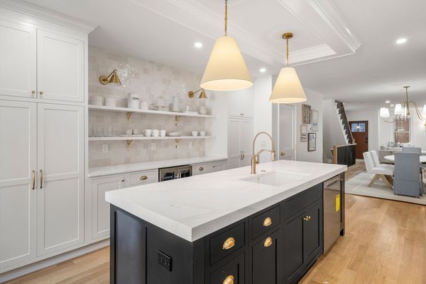 Dining room, Interior, Kitchen, Pendant Lights, Recessed Lighting, Wood Texture Flooring