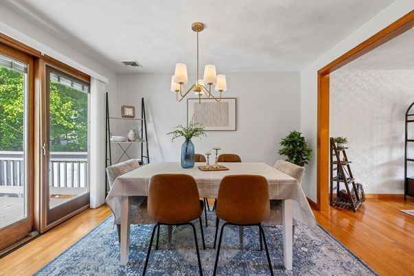 Chandelier, Dining room, Interior, Wood Texture Flooring
