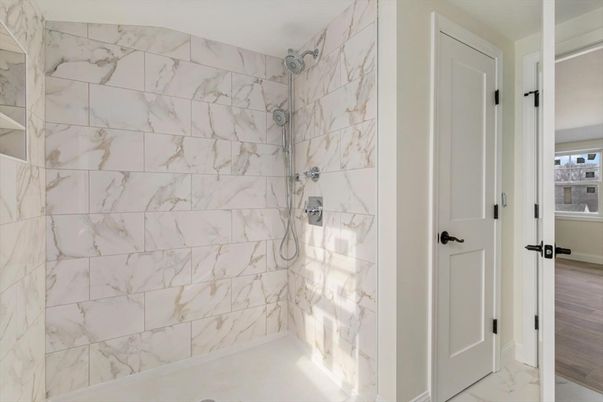 Bathroom, Interior, Marble Walls, Wood Texture Flooring