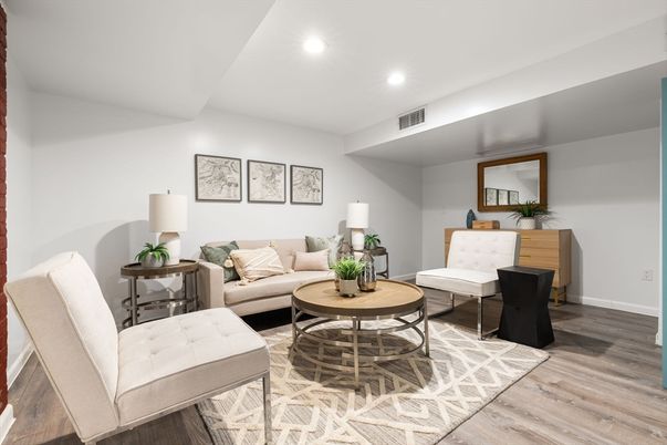 Interior, Living room, Recessed Lighting, Wood Texture Flooring
