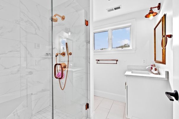 Bathroom, Glass Shower, Interior, Marble Walls