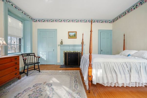 Bedroom, Fireplace, Interior, Wood Texture Flooring