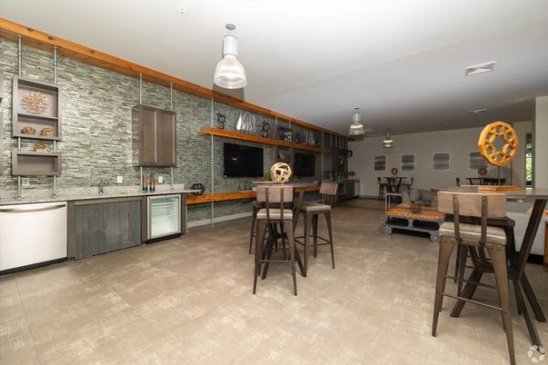 Dining room, Interior, Kitchen, Pendant Lights, Stone Walls