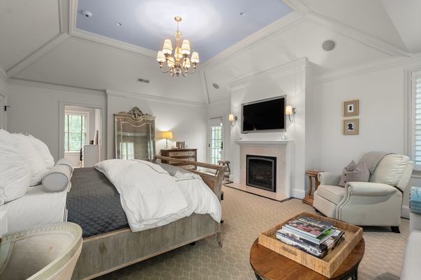 Bedroom, Chandelier, Fireplace, Interior, Recessed Lighting