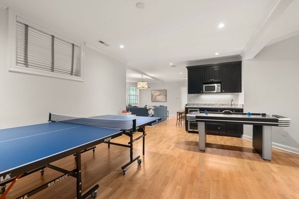 Game Room, Interior, Pendant Lights, Recessed Lighting, Wood Texture Flooring