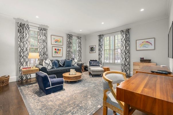 Home Office, Interior, Living room, Recessed Lighting, Wood Texture Flooring
