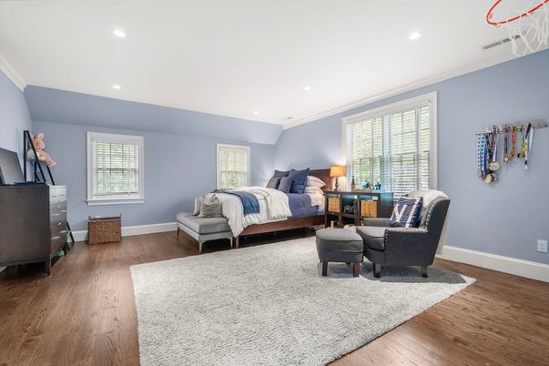 Bedroom, Interior, Recessed Lighting, Wood Texture Flooring