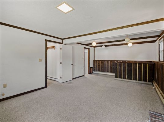 Dining room, Fireplace, Interior, Living room, Recessed Lighting, Stone Walls