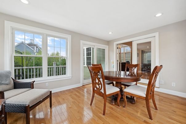 Dining room, Interior, Recessed Lighting, Wood Texture Flooring